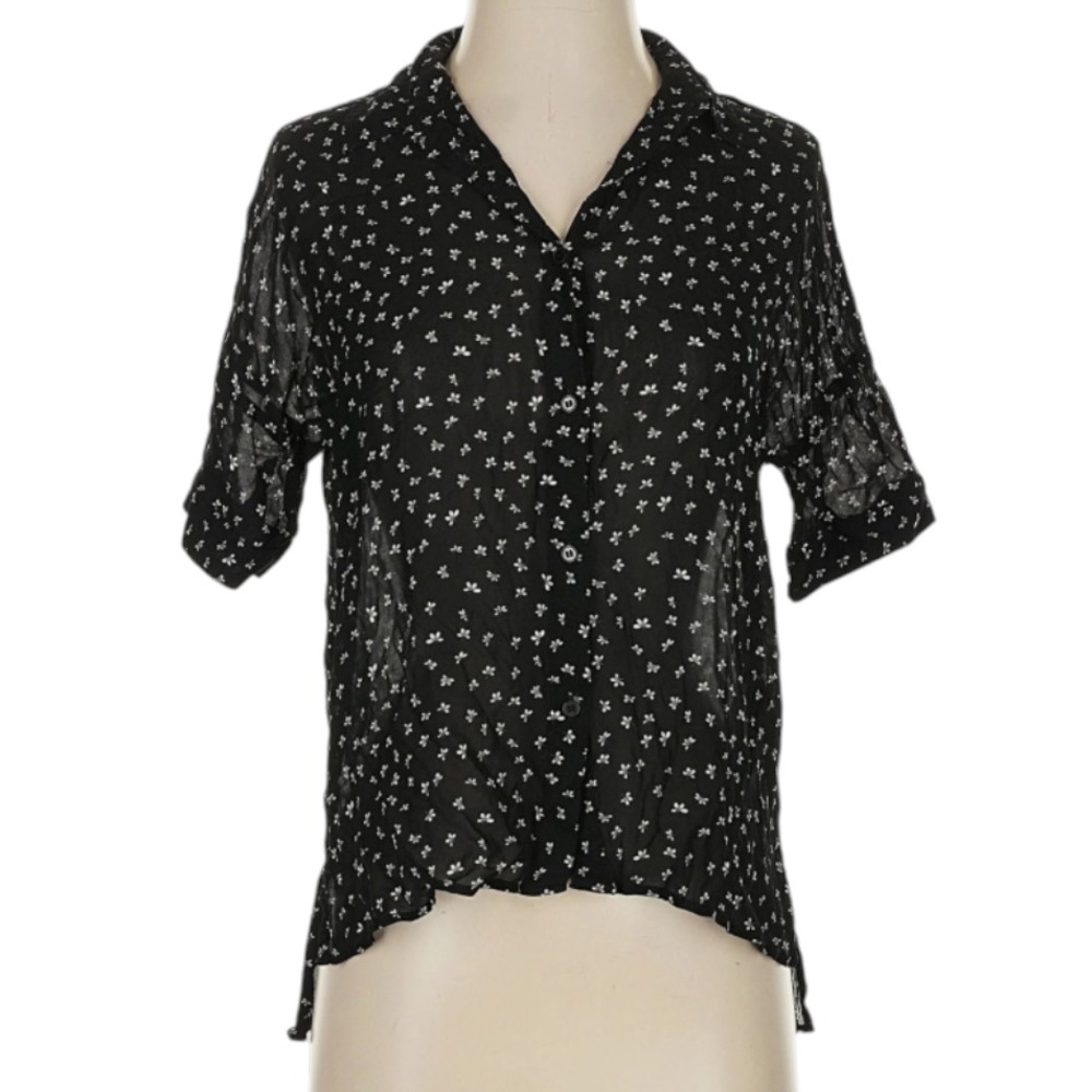 STOCKHOLM ATELIER &Other Stories SHEER BLACK FLORAL TOP Button-Up Oversized SZ 2
